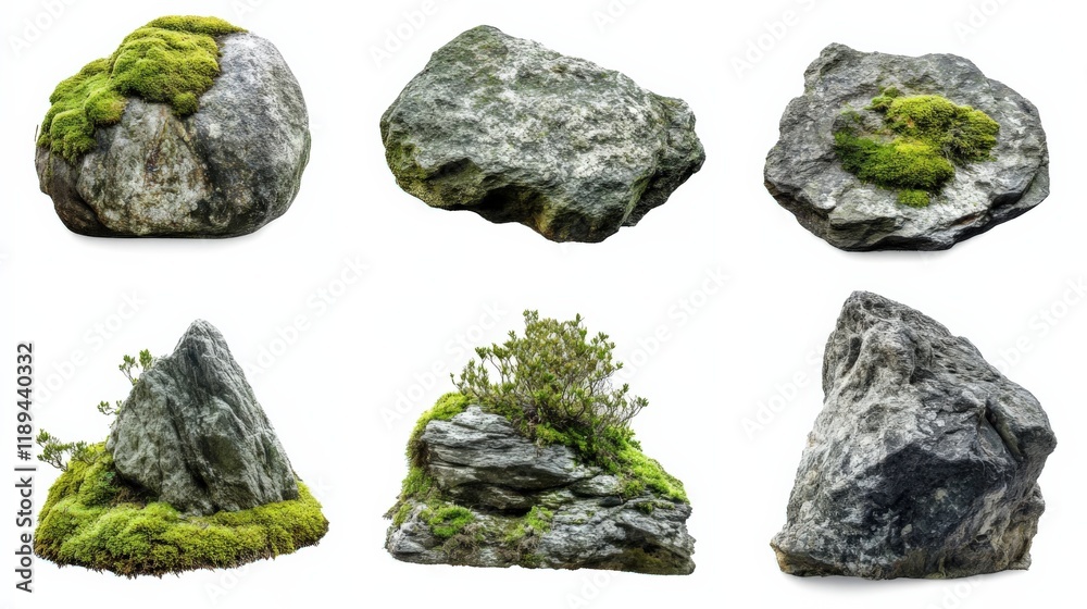 rocks with moss on a white background rocks with moss on a white background