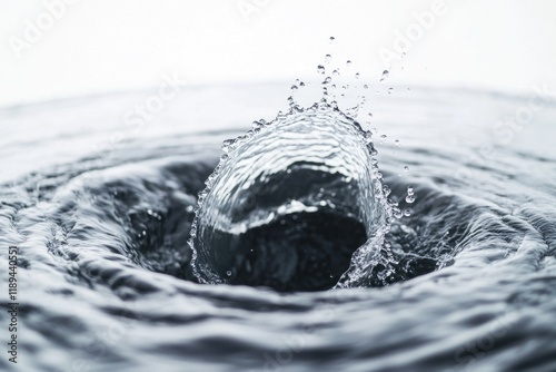 A close-up view of a single water droplet floating on the surface of a larger body of water photo