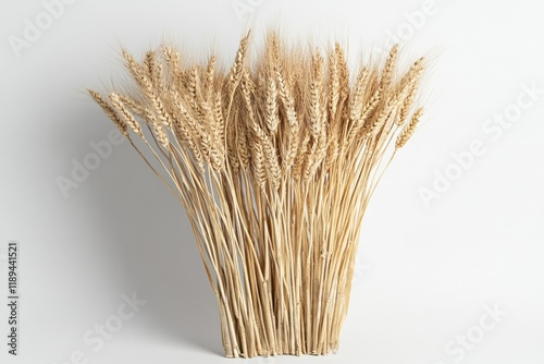 A bundle of wheat stalks on a white background