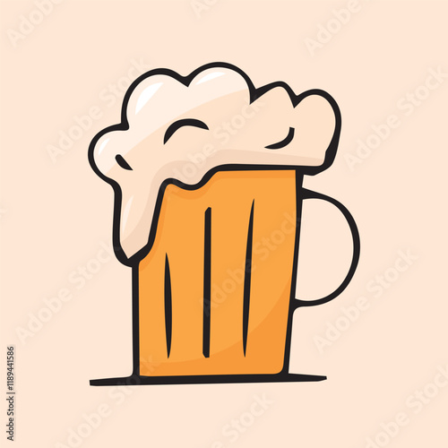 a glass of beer. Greetings in the pub, bar. Beer mugs with foam, highlighted on a white background. Light beer. the beer icon. color drawing of the drink. vector. doodle style.