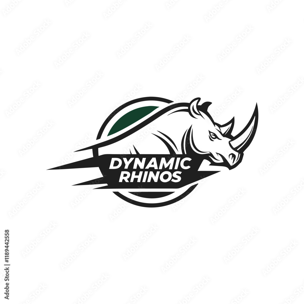 Obraz premium Dynamic Rhinos Logo Vector Design perfect for sports teams and business branding. Features a bold, stylish, and professional rhino mascot graphic ideal for creative projects.