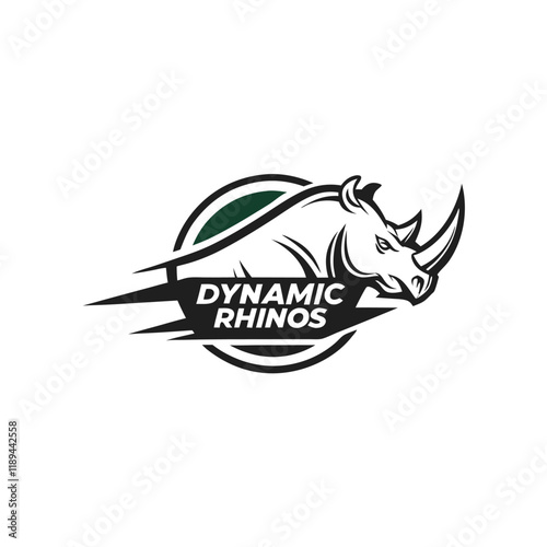 Dynamic Rhinos Logo Vector Design perfect for sports teams and business branding. Features a bold, stylish, and professional rhino mascot graphic ideal for creative projects.