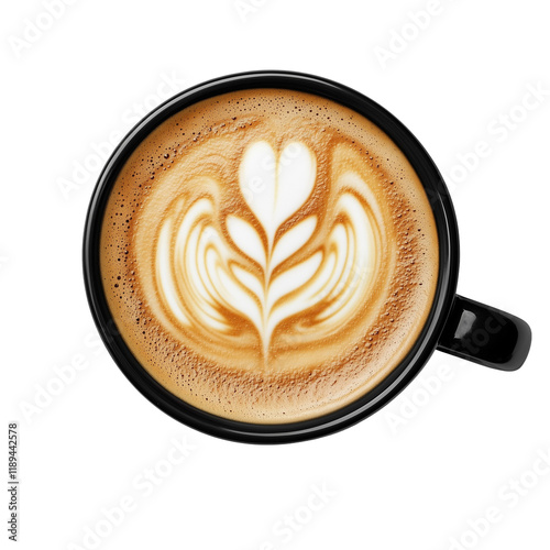 Latte Coffee Cup with Art Design Isolated on Transparent Background photo