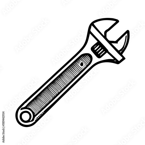 Simple Vector Icon of a Adjustable Wrench – Logo Design Illustration