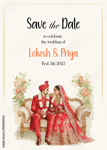 Modern Wedding Invitation Card Design with bride and groom