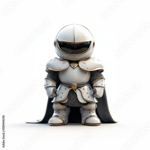 Wallpaper Mural A cute, futuristic knight character in white and gold armor with a black visor and cape Torontodigital.ca