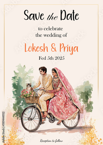 Modern Wedding Invitation Card Design with bride and groom