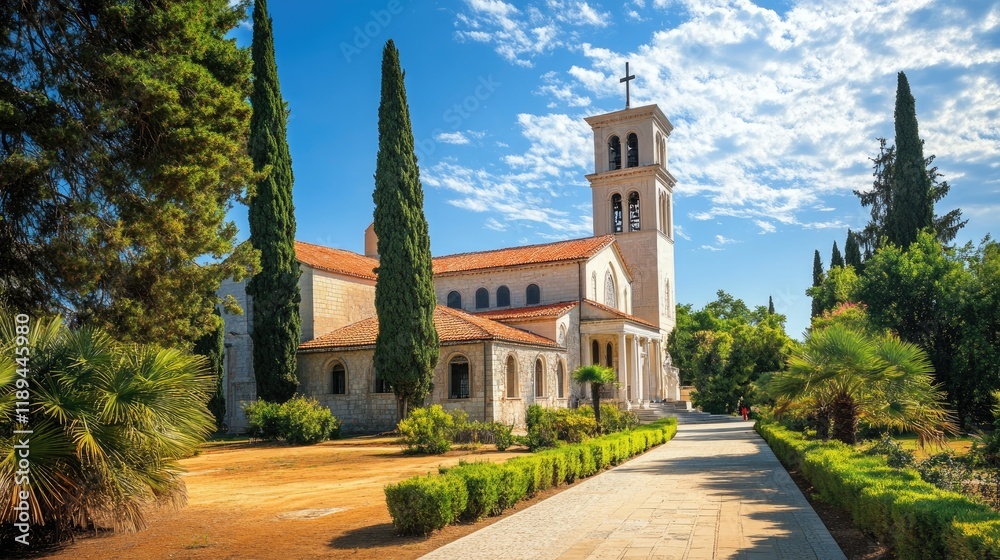 Serene Monastery in Sunny Mediterranean Landscape Serene Monastery in Sunny Mediterranean Landscape