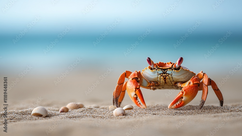 Close-up of a colorful crab on the beach Close-up of a colorful crab on the beach