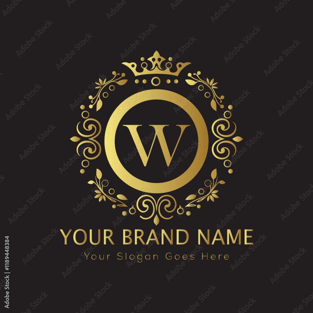 Obraz premium Letter Luxury brand logo design with a royal gold crown emblem and elegant typography 