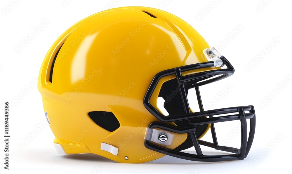 Fototapeta premium Yellow football helmet with black facemask isolated on white.