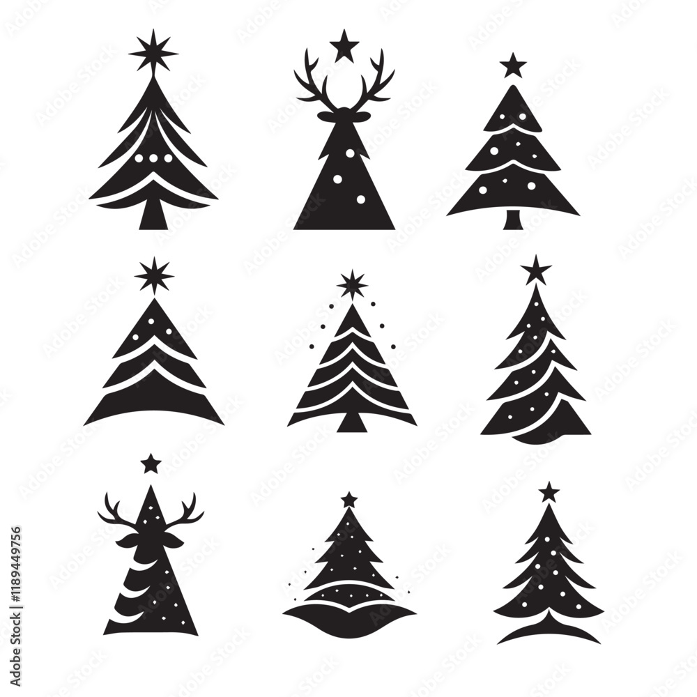 Obraz premium Set of silhouettes Christmas trees vector design