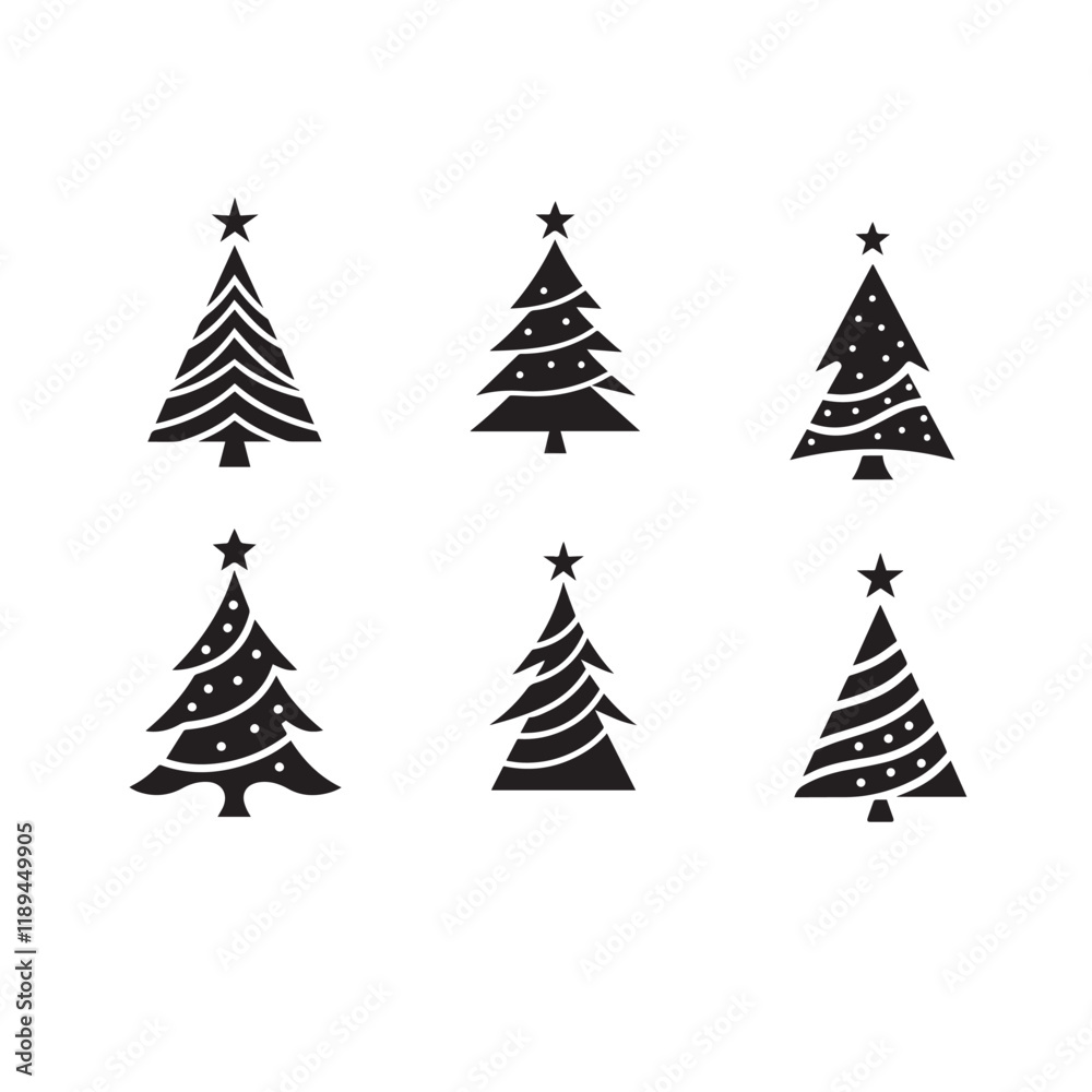 Set of silhouettes Christmas trees vector design Set of silhouettes Christmas trees vector design