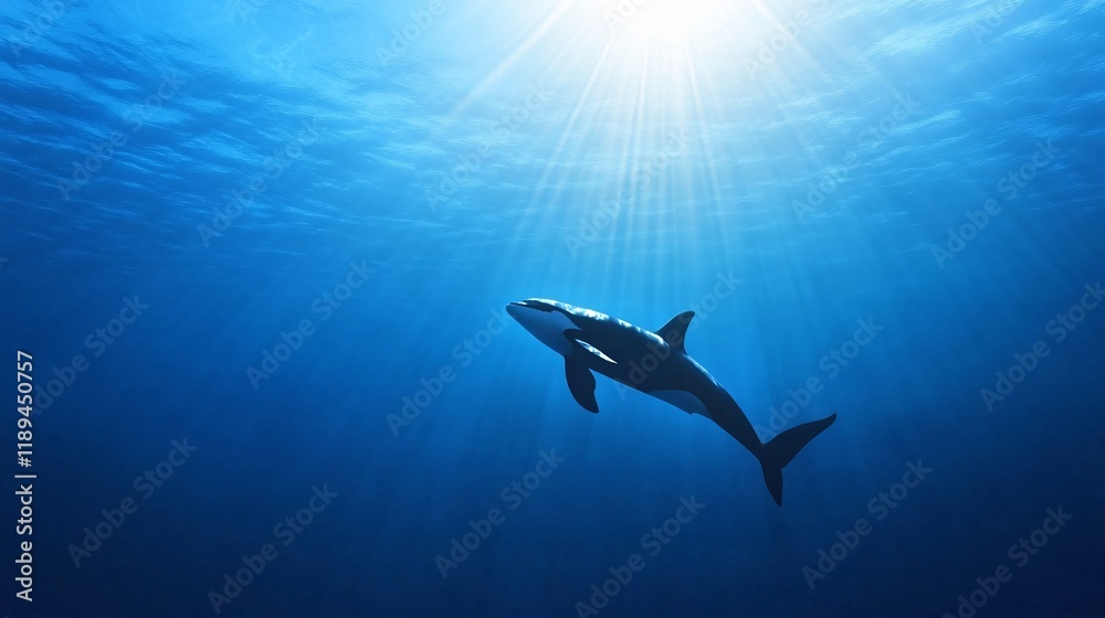 Obraz premium Orca swimming in the ocean under sunlight