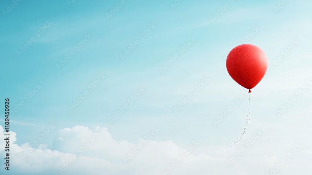 Fototapeta premium Red balloon floating in a blue sky