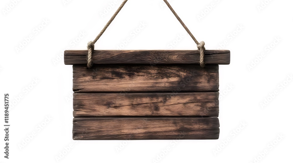 Rustic wooden sign hanging on rope. Rustic wooden sign hanging on rope.