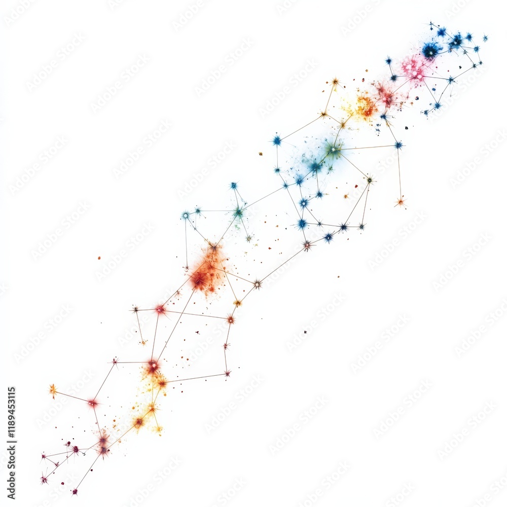 a colorful constellation with lines connecting star-like shapes on a white background a colorful constellation with lines connecting star-like shapes on a white background