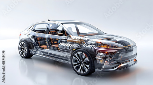 Transparent view of the hybrid car.