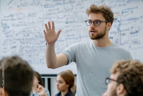 Man asking question in classroom lecture