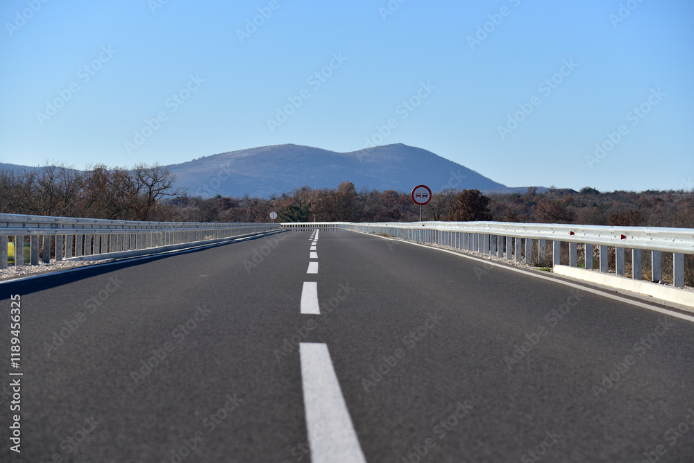 Fototapeta premium The open road. Highway. New asphalted road.