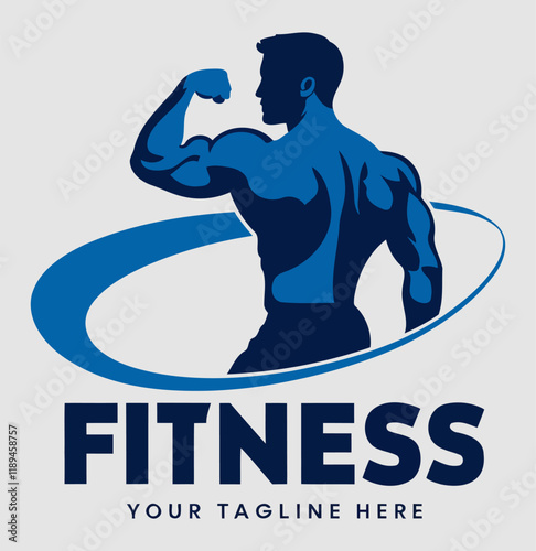 Creative Gym Fitness Logo with Muscular Silhouettes and Iconic Elements