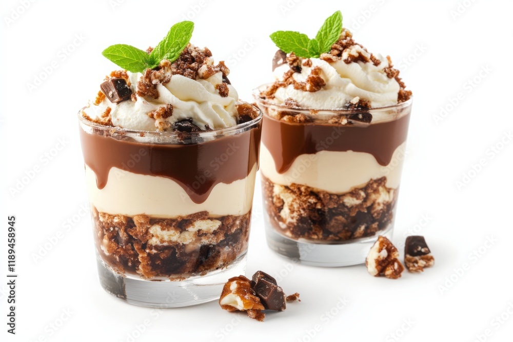 two layered desserts with chocolate and cream two layered desserts with chocolate and cream