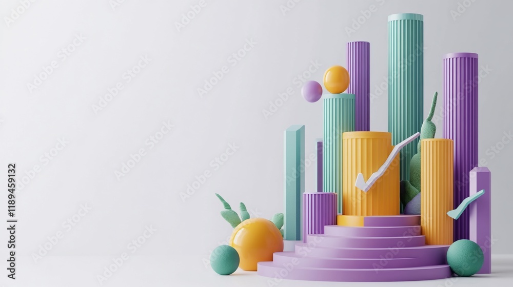 Obraz premium Abstract 3D pastel-colored shapes and columns.