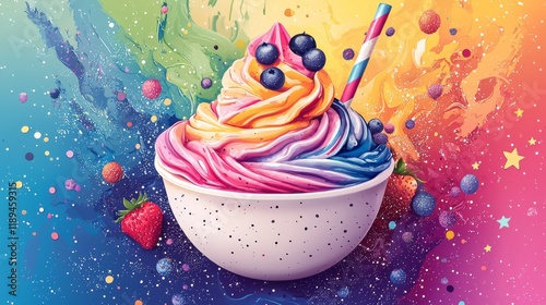 Wallpaper Mural Whimsical smoothie bowl icon with playful dots and stars Torontodigital.ca