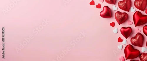 Red and White Hearts on Soft Pink Background for Valentine's Day