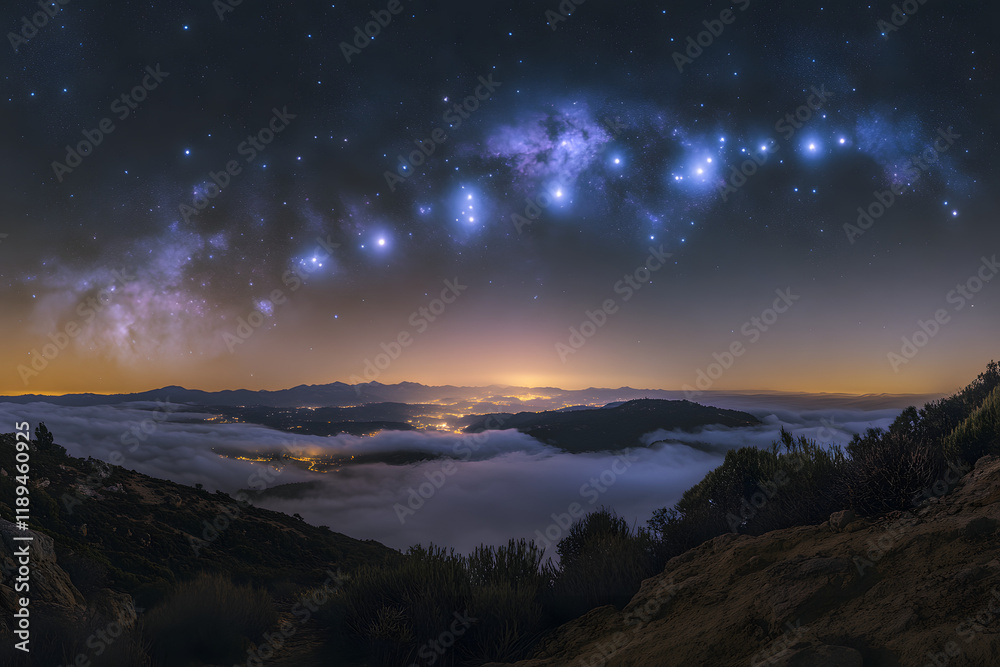 Celestial Majesty: Star Field and Galaxy Traces from a Mountain Peak Celestial Majesty: Star Field and Galaxy Traces from a Mountain Peak