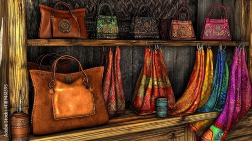 Wallpaper Mural Vibrant Handcrafted Bags and Stylish Scarves Showcased in a Cozy Rustic Shop Environment Torontodigital.ca