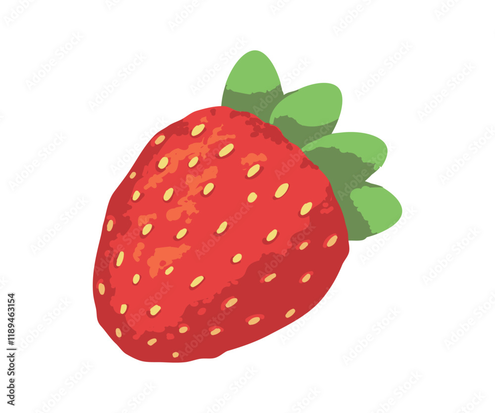 Strawberries, fresh red berry. Sweet ripe garden fruit with many seeds and green leaves. Healthy food vitamins. Flat vector illustration isolated on a white background Strawberries, fresh red berry. Sweet ripe garden fruit with many seeds and green leaves. Healthy food vitamins. Flat vector illustration isolated on a white background