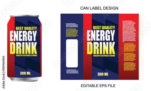 Can  label design, soft drink bottle label design. Soda can vector. Energy drink label design. natural flavor fruit juice label template design