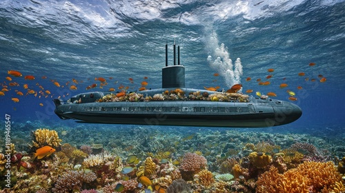 Submarine coral reef ocean exploration underwater marine life photo