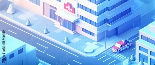 Wallpaper Mural Isometric city street scene with hospital and car. Torontodigital.ca