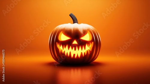 Fright Night: Glowing Jack-o'-lantern on Orange Background photo