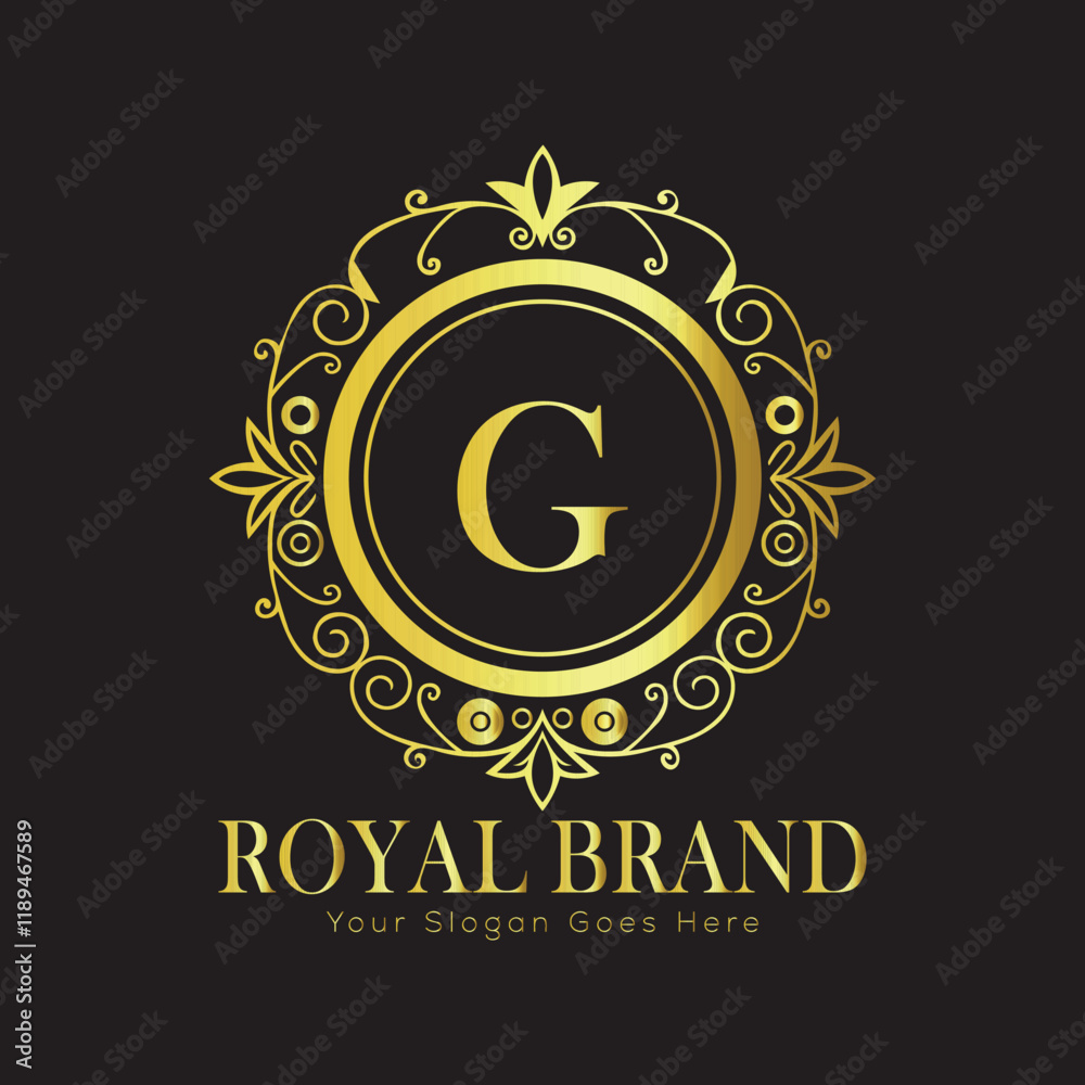 Naklejka premium Letter Luxury brand logo design with a royal gold crown emblem and elegant typography