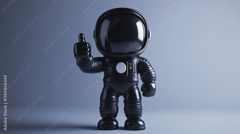 Black astronaut figurine giving thumbs up gesture against a gray background. Black astronaut figurine giving thumbs up gesture against a gray background.