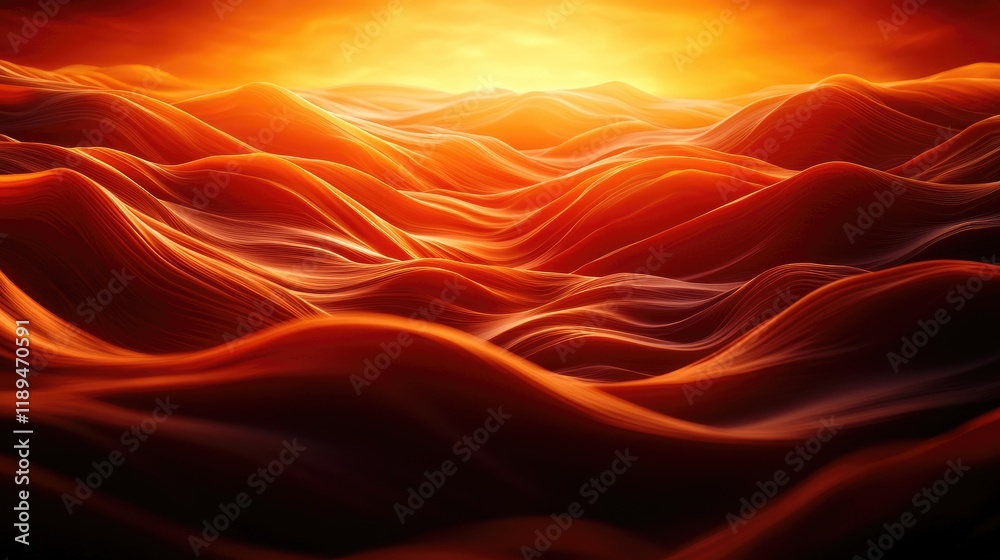 Abstract Waves of Fiery Sunset Across a Warm Ocean Landscape Abstract Waves of Fiery Sunset Across a Warm Ocean Landscape