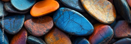 Colorful polished stones close-up.