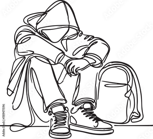 Homelessness in Focus. Line Drawing Vector Art of a Homeless Person