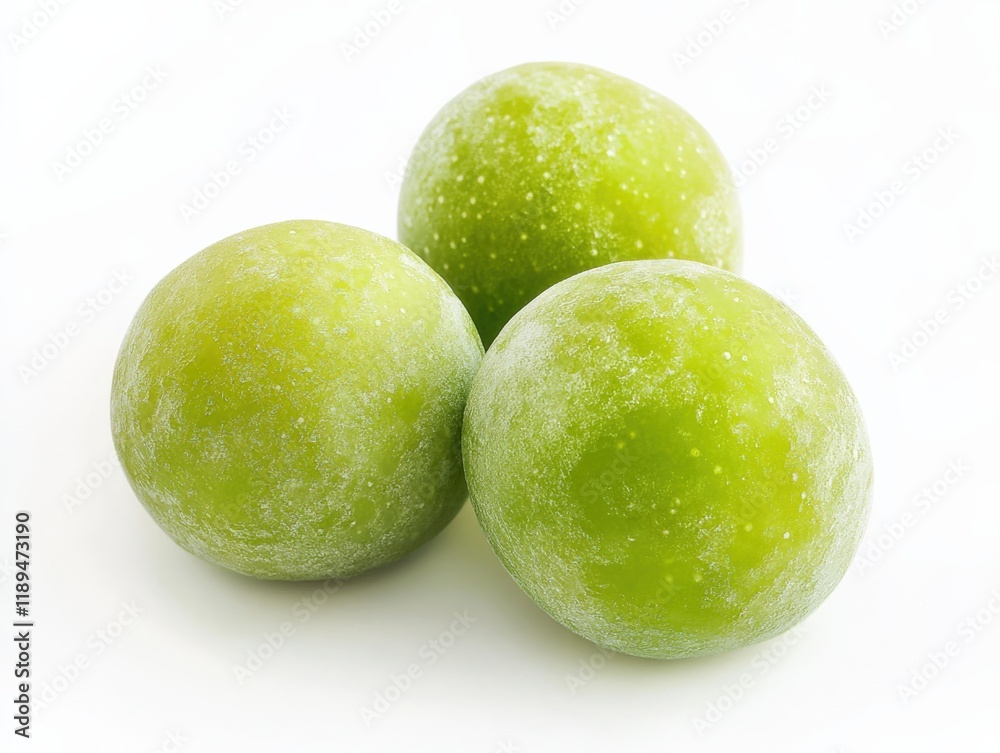three green plums on a white background three green plums on a white background