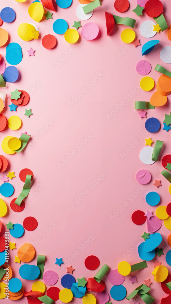 Vibrant Confetti on Pink Background: Festive Stock Photo for Party Invitations, Event Planning, and Celebratory Marketing Vibrant Confetti on Pink Background: Festive Stock Photo for Party Invitations, Event Planning, and Celebratory Marketing