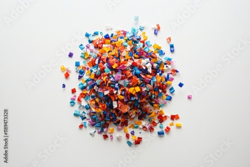 colorful plastic pieces scattered on a white background
