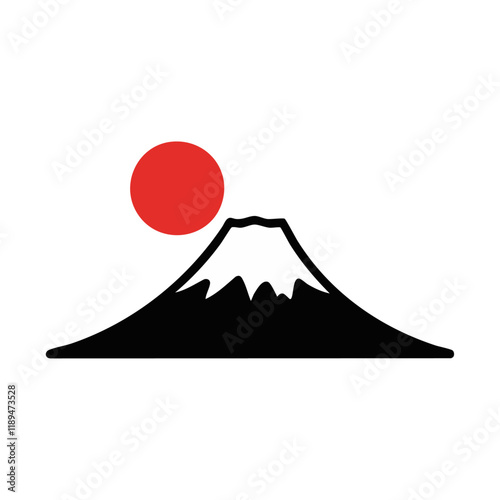 太陽と富士山、ベクター、白黒