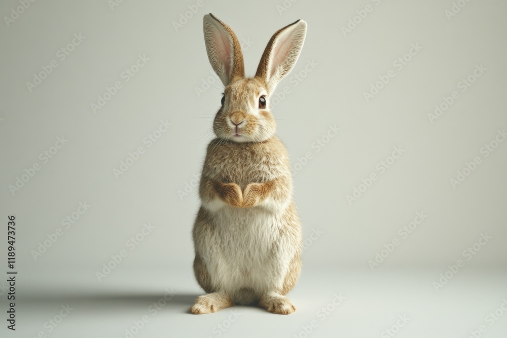 Obraz premium a brown rabbit stands upright on a plain background