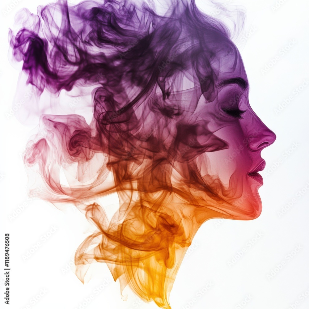 Fototapeta premium a profile of a face made of smoke on a white background