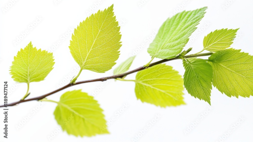 a branch with green leaves against a white background