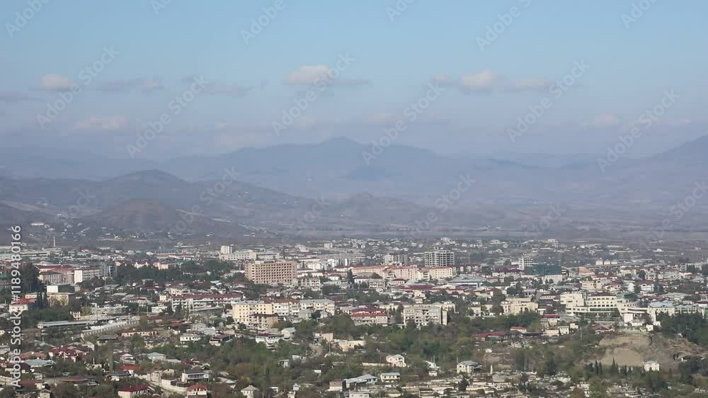 Khankendi, Azerbaijan - 28.10.2024: Scenic View of Khankendi City, Azerbaijan: A Glimpse of the City Nestled Amidst the Mountains