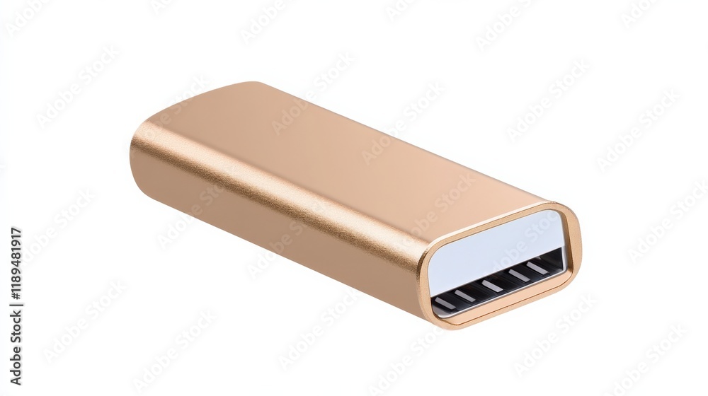 close up of a gold usb c adapter on a white background close up of a gold usb c adapter on a white background